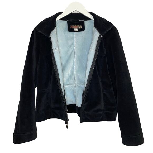 Y2K Rare Mudd Jacket Black Super Soft Velvet inside baby blue Zip Up Size Medium - Picture 7 of 10